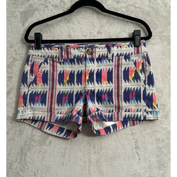 American Eagle Midi Shorts Aztec Tribal Rainbow Cuffed Stretch Shorts Size 6 - Picture 1 of 6